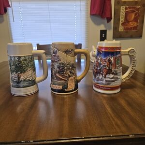 Ceramic Beer Stein Set with Scenic and Historical Designs